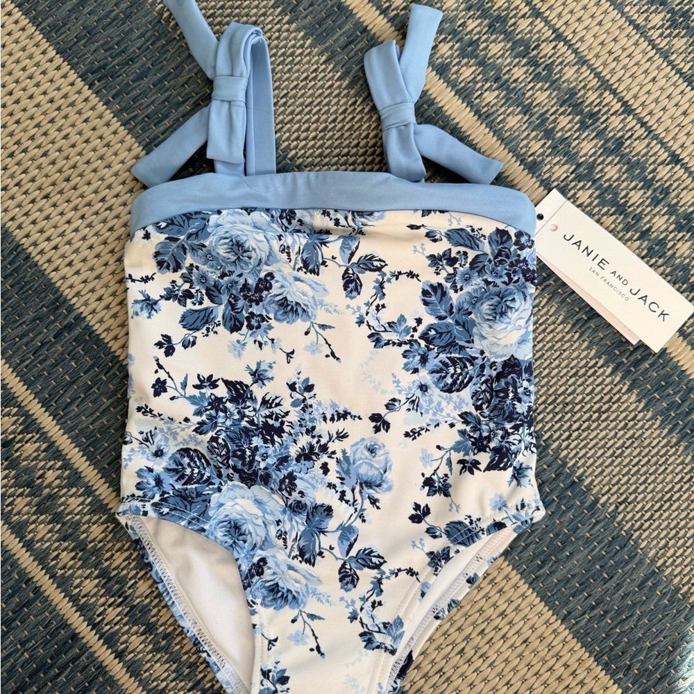 Janie and Jack Light Blue Floral One Piece Swimsuit